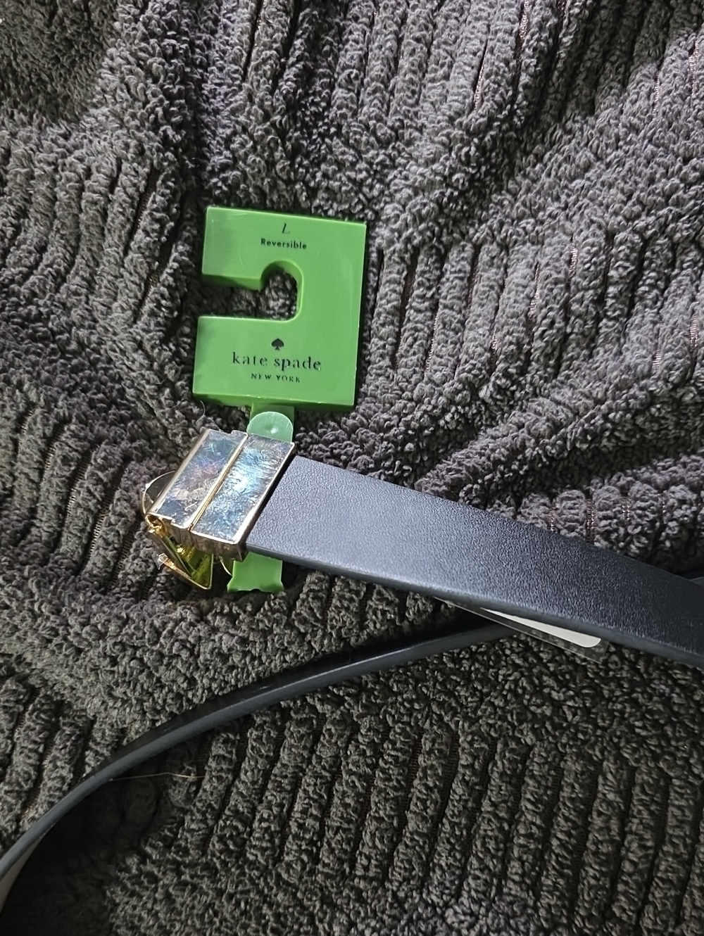kate spade Black Leather Reversible Belt with Gold Buckle